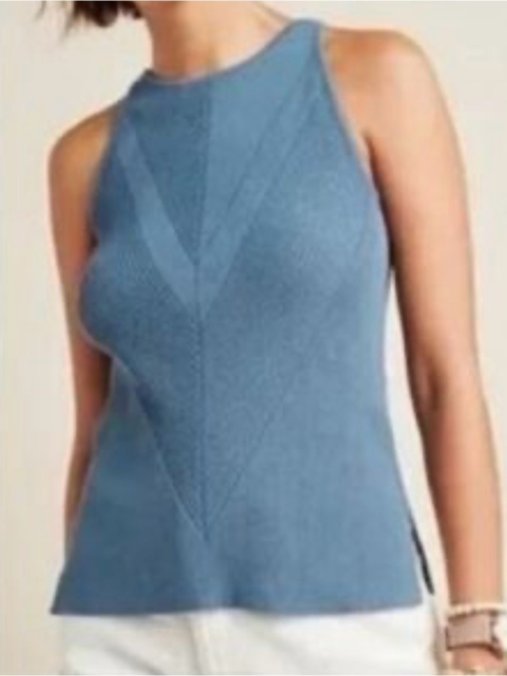 Anthropologie Blue Fitted Sleeveless Tank Top